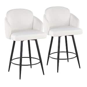 Dahlia 40.25 in. Cream Velvet & Black Metal Counter Height Bar Stool with Gold Metal Accent (Set of 2)