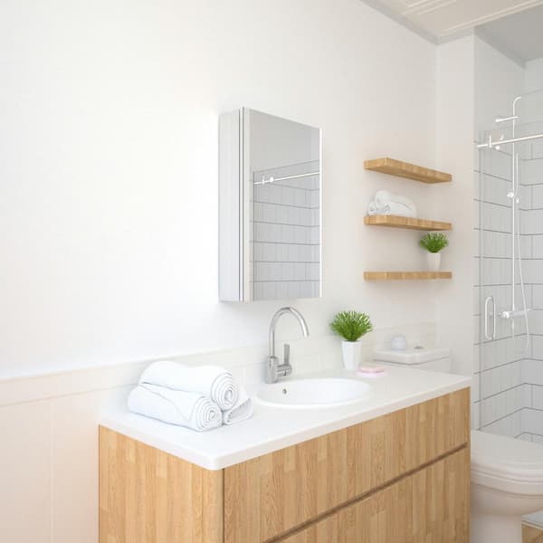 SMOOL Bathroom Medicine Cabinet with Towel Bar and Mirror Doors, Wall Mounted Bathroom Cabinet Over The Toilet Storage for Bathroom
