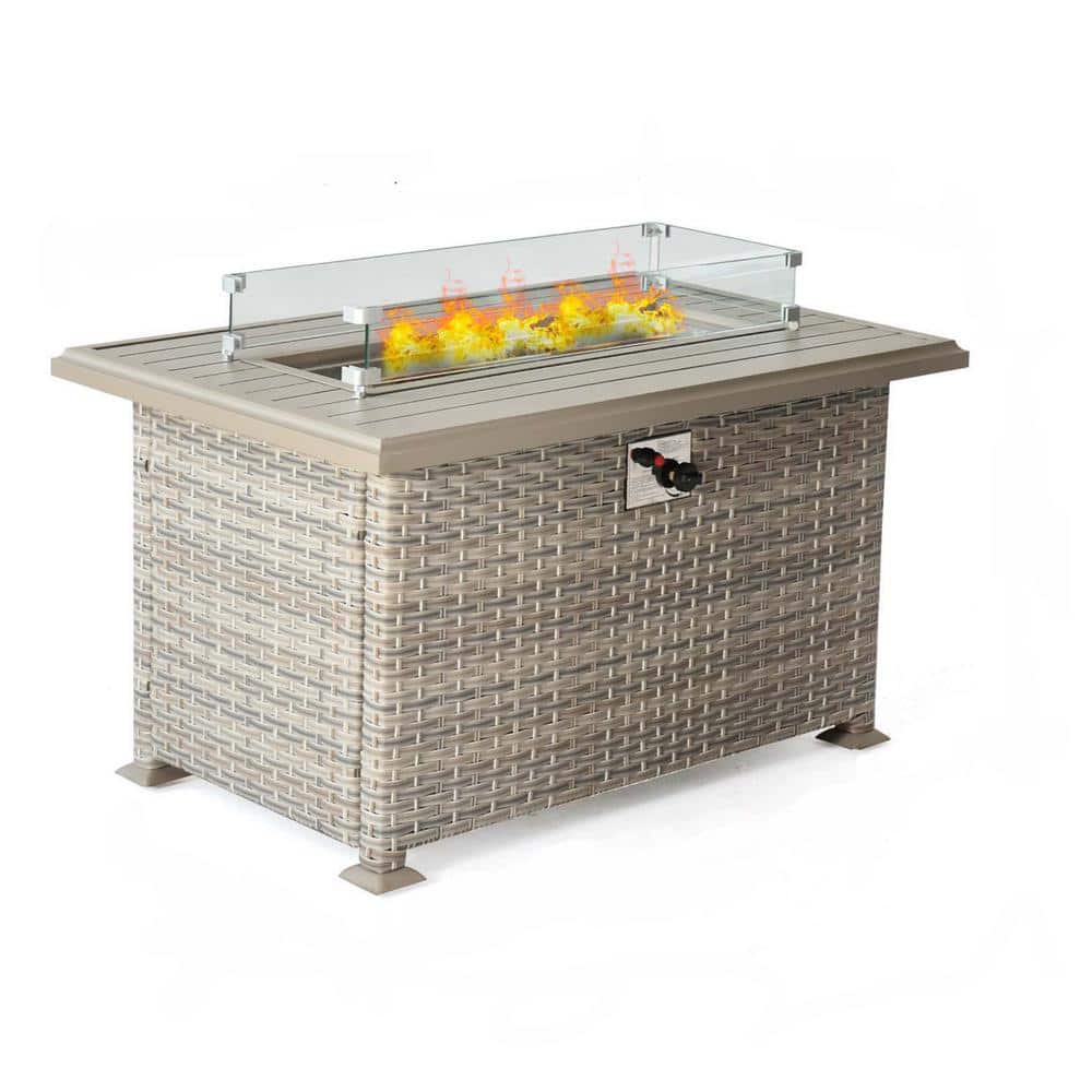 43.3 in. Beige Brown Rectangle Propane Fire Picnic Tables, Aluminum Tabletop Gas Fire Table with Glass Wind Guard price history on PriceWatchPro