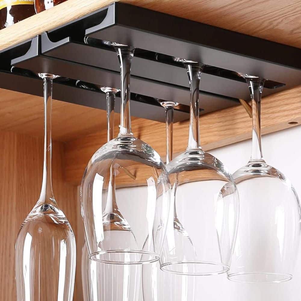 Plastic Wine Glass Holder with Under Shelf Cabinet and Stemware Rack, for Kitchen, Bar, and Restaurant, Black (2-Pack) price history on PriceWatchPro