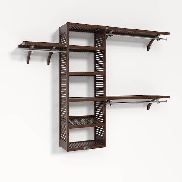 John Louis Home 72 in. W - 120 in. W Chestnut Solid Wood Walk in 16 in. Shlef Wood Closet System