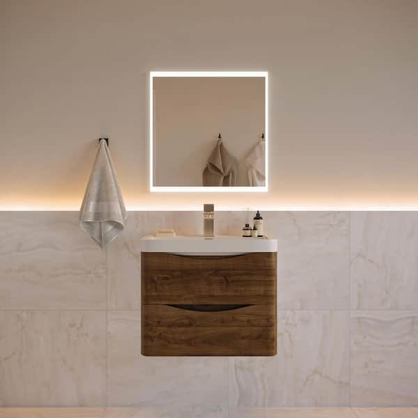 Tuscany 24 in. Modern Wall Hung Vanity in Rosewood with Vanity Top in White with White Basin