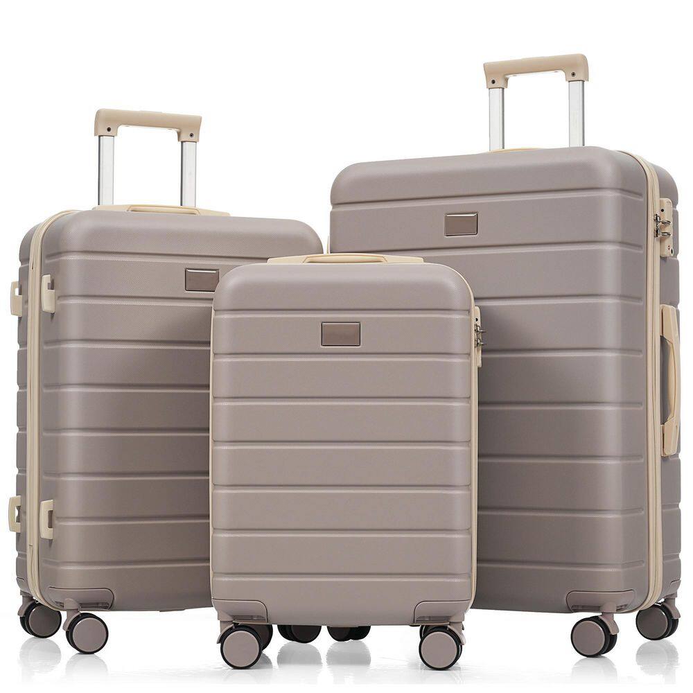 3-Piece Brown ABS Softside Luggage Set with TSA Lock and 360° Spinner Wheels