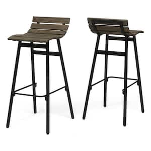 Pepperwood 35 in. Grey and Black Wooden Outdoor Patio Bar Stools (Set of 2)