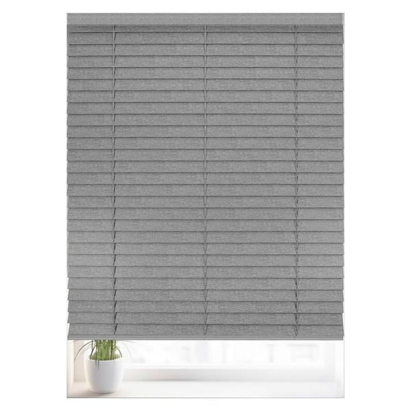Gray Textured Cordless Darkening Faux Wood Blinds with 2 in. Slats - 34.75 in. W x 72 in. L