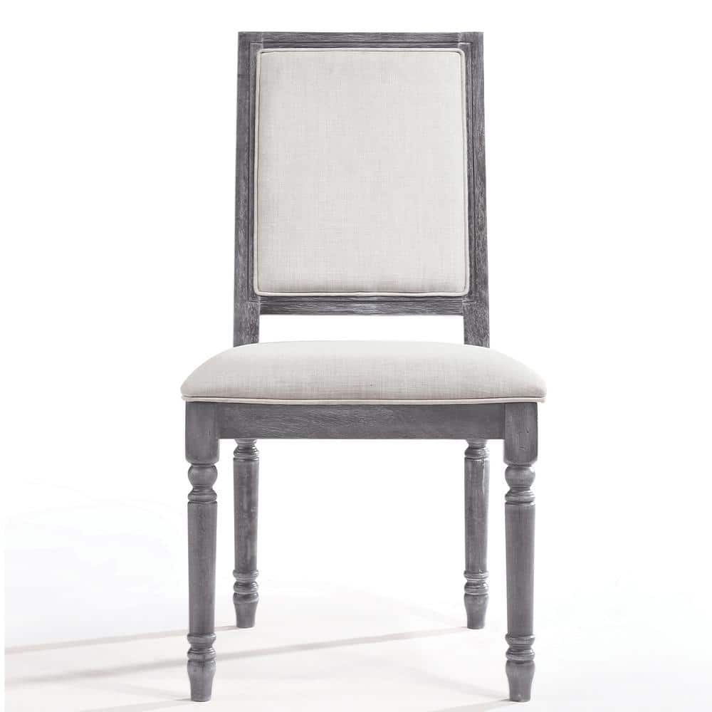 Elegant Gray Linen High-Back Wood Side Chair with Turned Legs