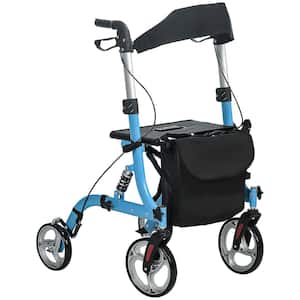 Rollator Walker with Seat and Backrest, Height Adjustable Aluminum Rolling Walker with 10 in. Front Wheels, Blue