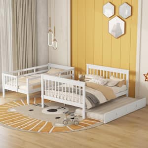 White Twin-Over-Full Bunk Bed with Twin Size Trundle, Storage and Guard Rail for Bedroom, Dorm, for Adults