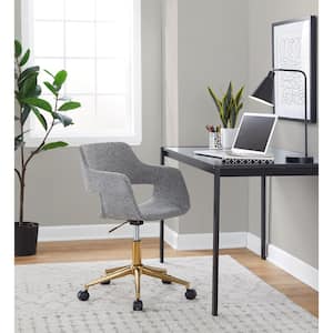 Margarite Fabric Adjustable Height Task Chair in Grey Fabric and Gold Metal with 5-Star Caster Base