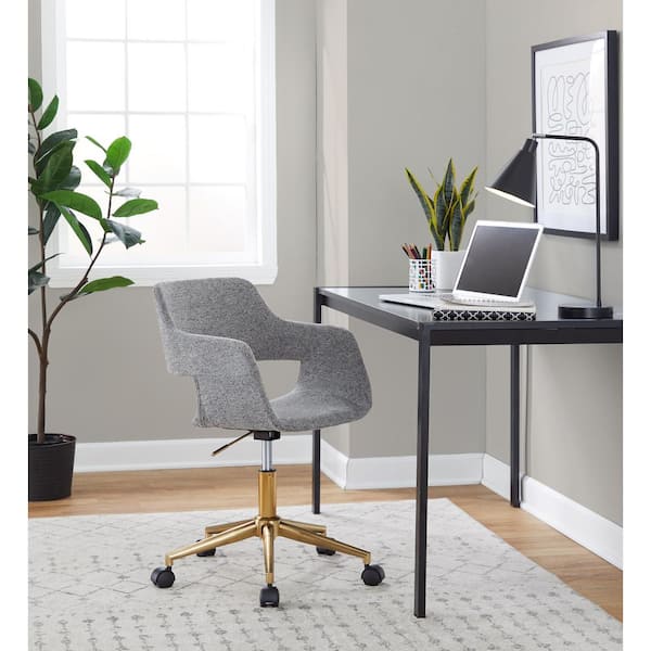 Lumisource Margarite Fabric Adjustable Height Task Chair in Grey Fabric and Gold Metal with 5-Star Caster Base