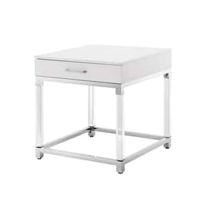 Caspian White/Chrome End Table with High Gloss Finish