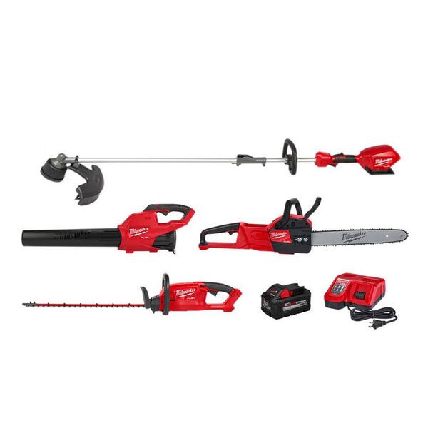 Milwaukee M18 Fuel 18-Volt Lithium-Ion Brushless Cordless Quik-Lok String Trimmer/Blower Combo w/Hedge Trimmer \u0026 Chainsaw(4-Tool)