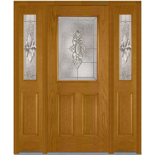 MMI Door 64 in. x 80 in. Heirloom Master Left-Hand 1/2-Lite Decorative Stained Fiberglass Oak Prehung Front Door with Sidelites