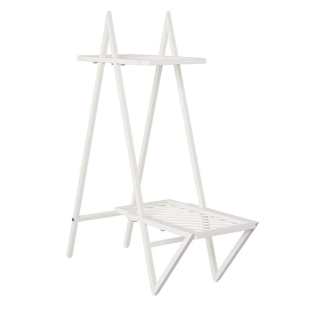 Petals 32.5 in. White Metal Indoor Plant Stand with 2-Tiers