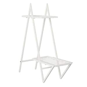 Petals 32.5 in. White Metal Indoor Plant Stand with 2-Tiers
