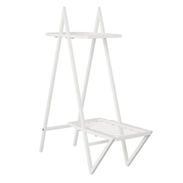 Ameriwood Home Petals 32.5 in. White Metal Indoor Plant Stand with 2-Tiers