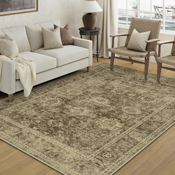 Fars 5 ft. X 7 ft. Brown Distressed Vintage Floral Area Rug