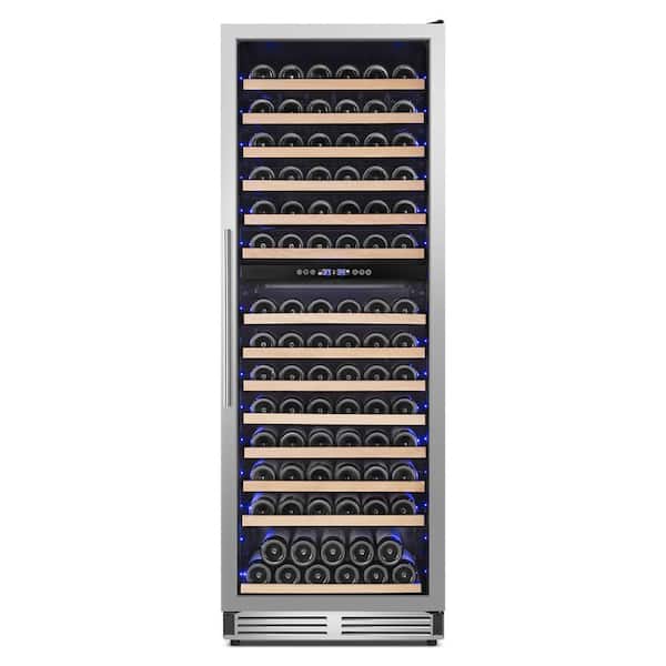 24 in. 13.5 cu. ft. Commercial Refrigerator 150+ Bottles in Black Glass Door Wine Cooler 2-Handles Dual Zone