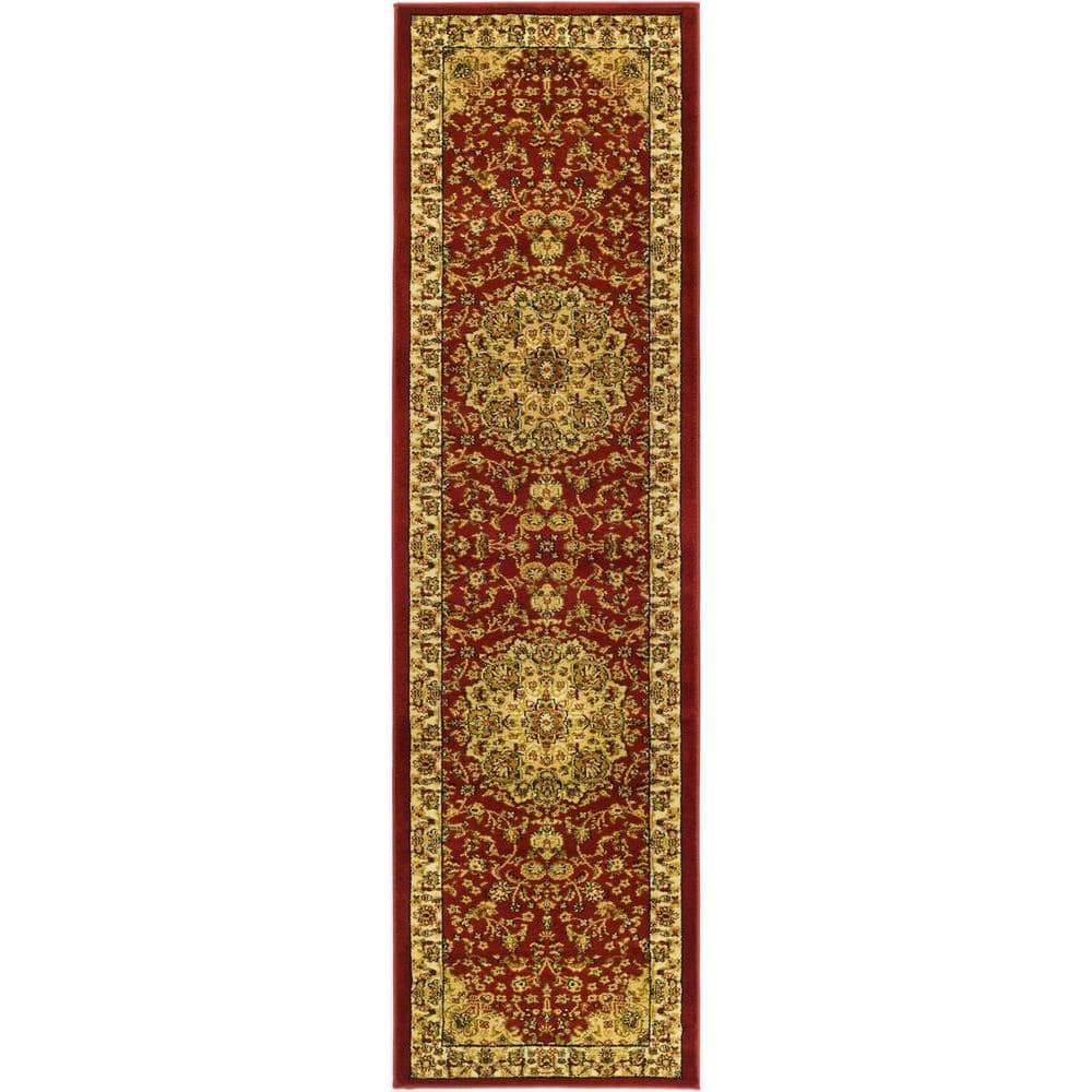 Red and Ivory Floral Synthetic Tufted Area Rug