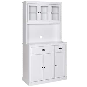 White MDF 39.3 in. Sideboard Food Pantry Kitchen Buffet and Hutch with 4 Adjustable Shelves and 2-Drawer