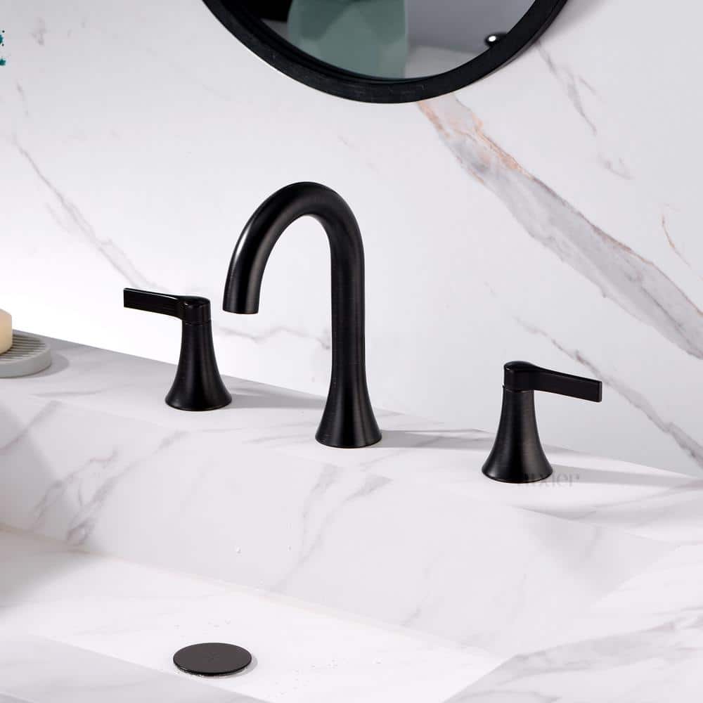Oil Rubbed Bronze Widespread Bathroom Faucet with Drain Assembly