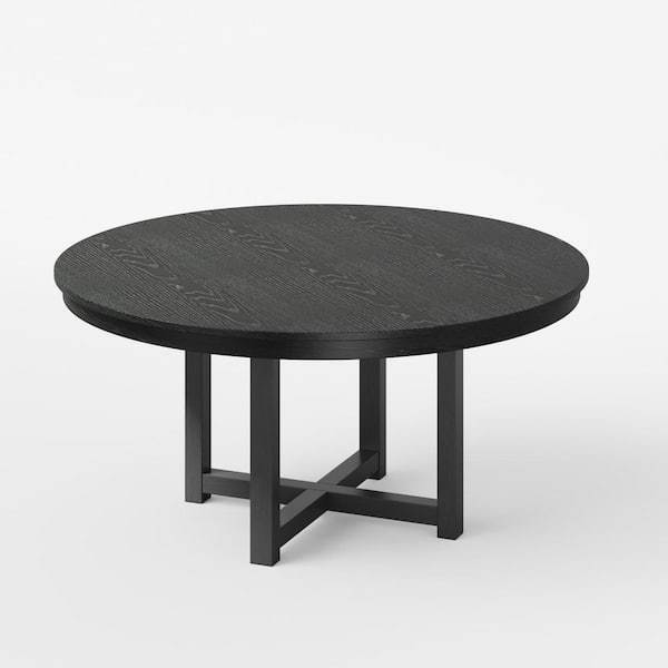 Thick-edged Black Wood 52 in. Cross Legs Base Dining Table Seats 6
