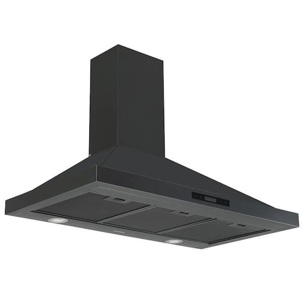 36 in. Black 450 CFM Ducted Wall Mount Range Hood Stainless Steel Kitchen Vent Hood