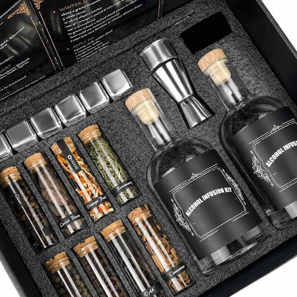 Whiskey Infusion Kit DIY Cocktail Set with 8 Botanicals, 2 Glass