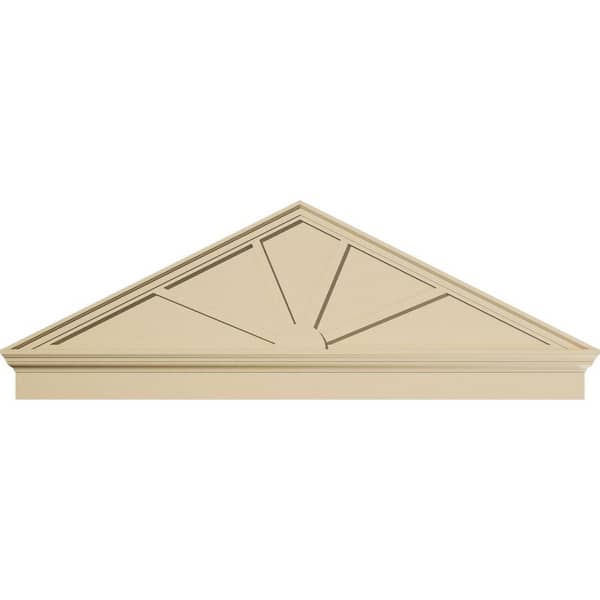 Ekena Millwork 68 in. W x 23-7/8 in. H x 2-3/4 in. P (Pitch 6/12) Peaked Cap 4Spoke Signature Urethane Combination Pediment, Primed Tan