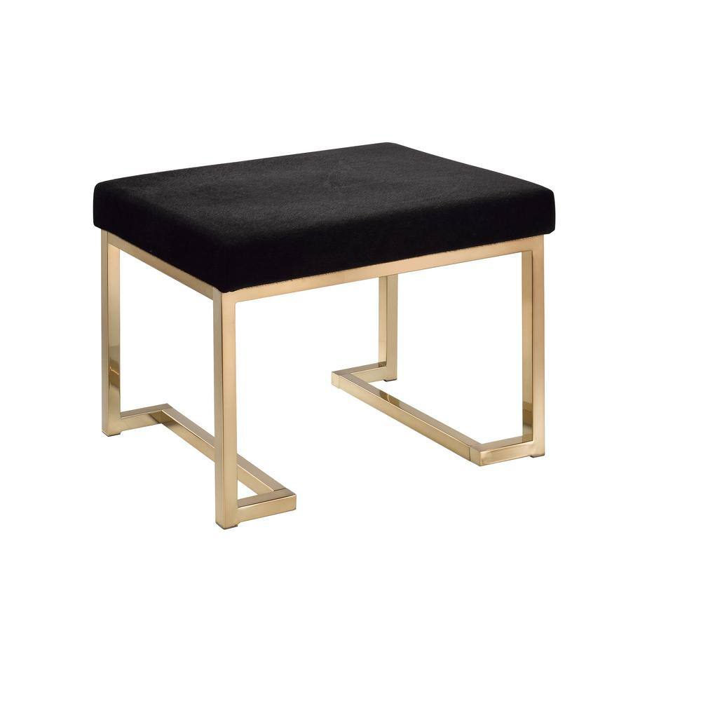 Champagne Gold & Black Fabric Padded Footstool