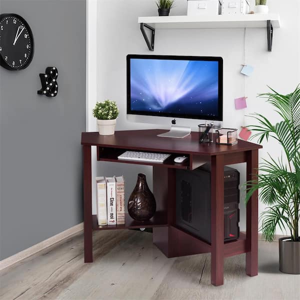 48 in. Walnut Wooden 1-Drawer Corner Computer Desk with Drawer Office Study Table