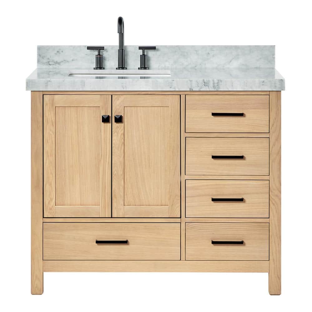 Cambridge 42'' Oak Freestanding Bathroom Vanity with Carrara Marble Top