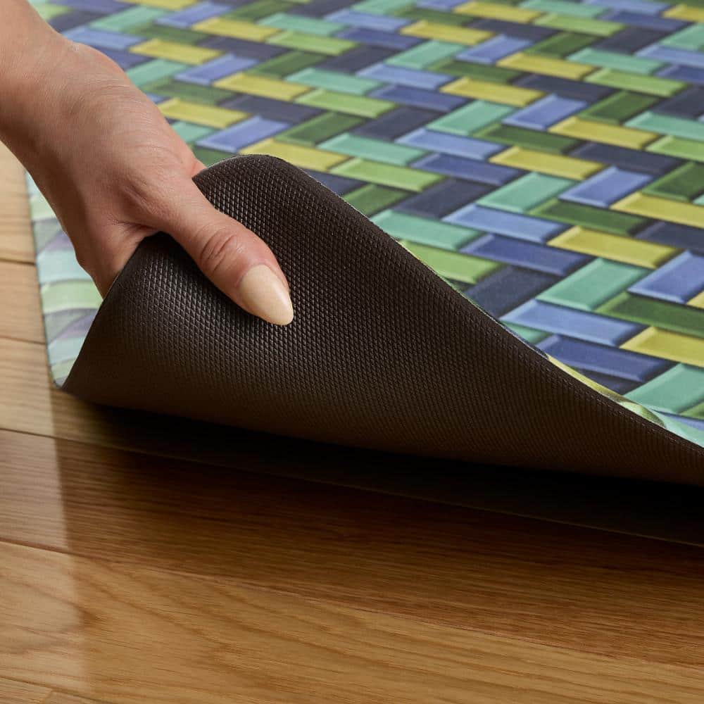 Fiesta Blue Green Yellow Herringbone PVC Anti-Fatigue Kitchen Mat