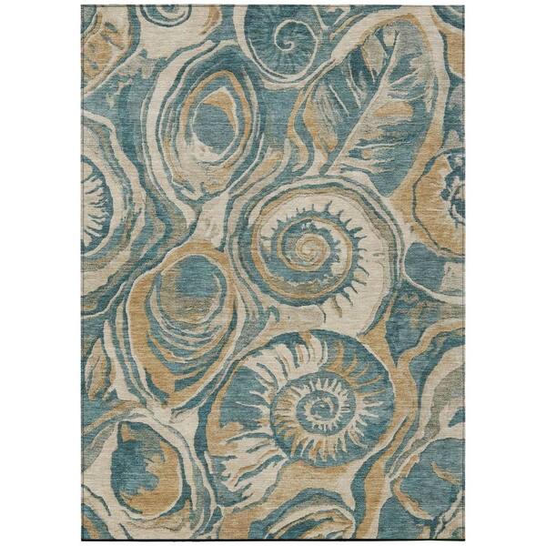 Chantille Machine Washable Indoor/Outdoor Abstract ACN3019 Teal 10 ft. x 14 ft. Area Rug