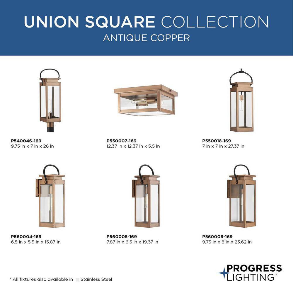 Union Square Antique Copper Glass Outdoor Ceiling Light