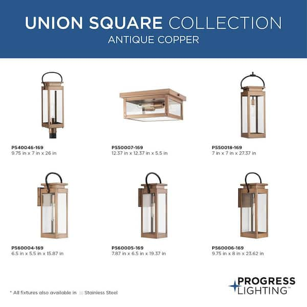 Union Square 12.37 in. 2-Light Antique Copper Outdoor Ceiling Light