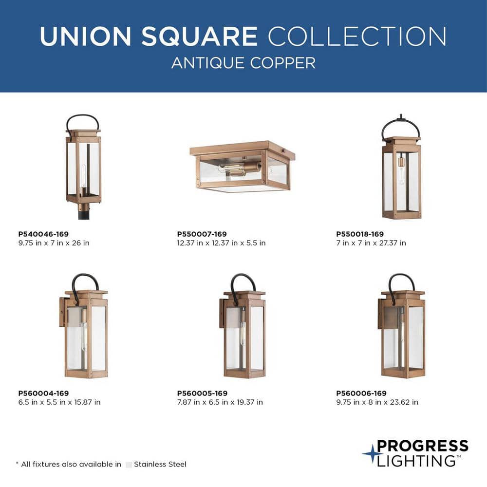 Union Square Antique Copper Glass Outdoor Ceiling Light