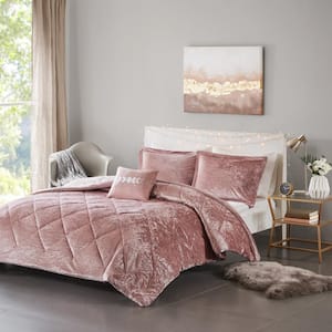 Isabel 4-Piece Blush Velvet Full/Queen Soft Velvet Lustrous Comforter Set with Throw Pillow