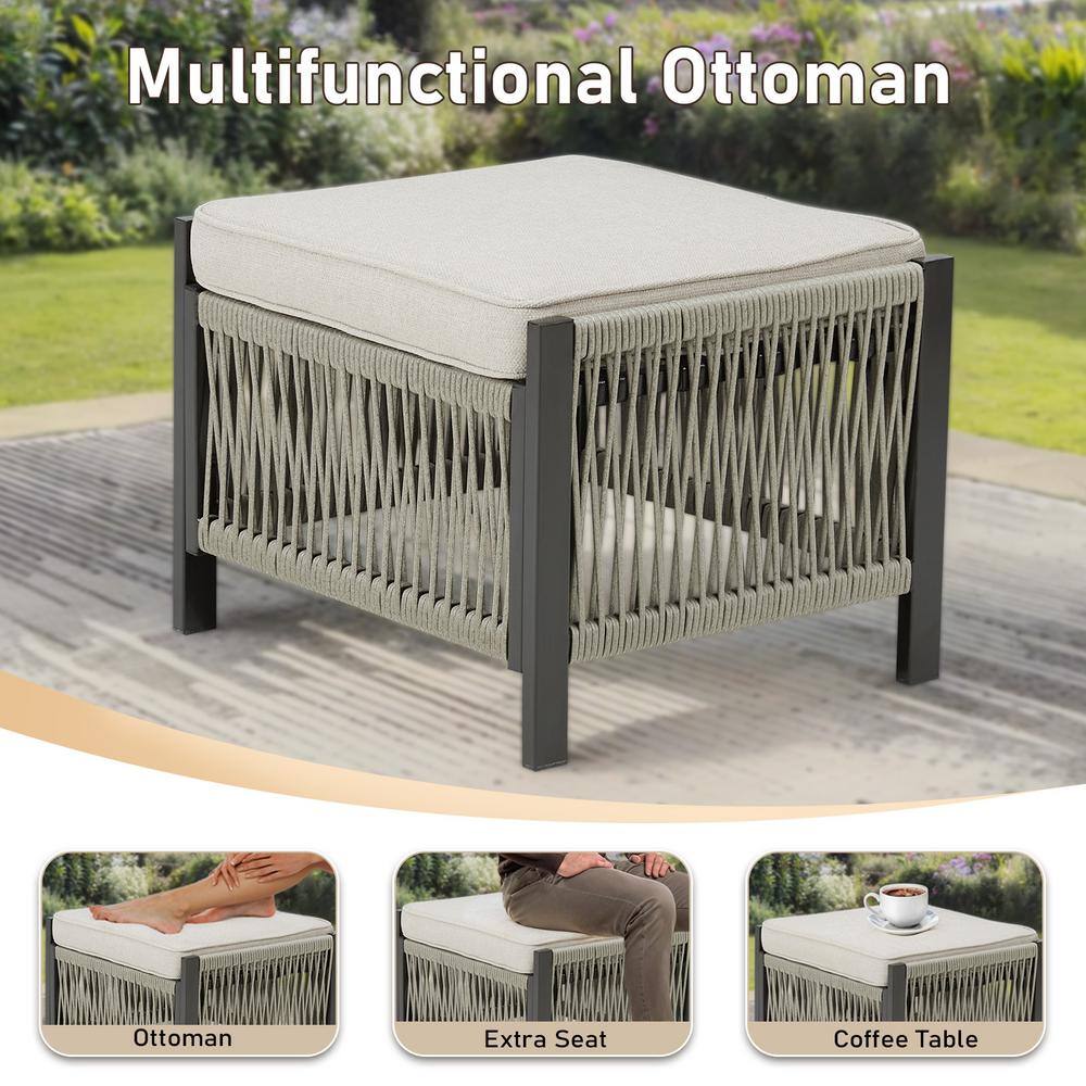 Beige 5-Piece Outdoor Wicker Patio Conversation Set with Cushions