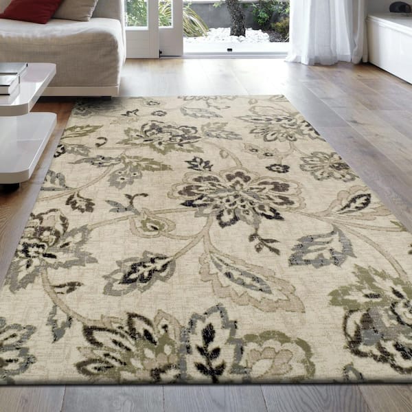 Jacobean Beige 4 ft. x 6 ft. Oversized Floral Polypropylene Area Rug