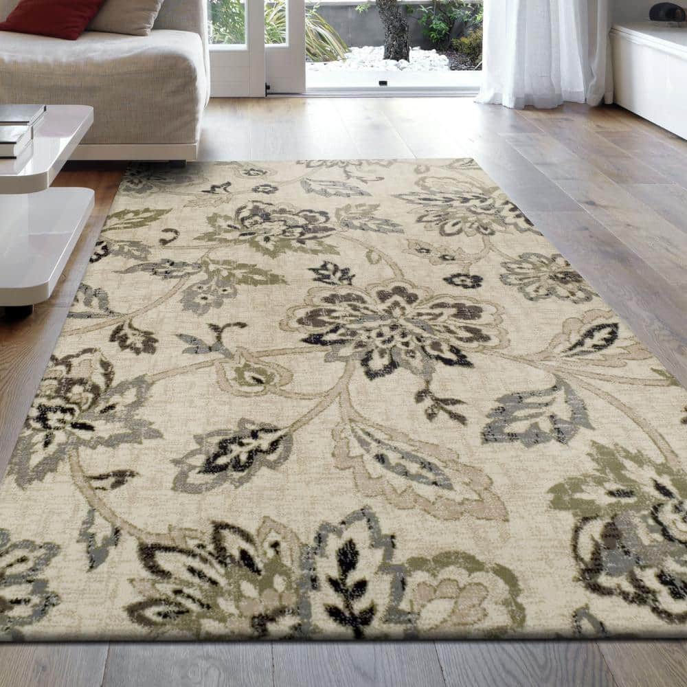 Condell Beige Floral Synthetic 9'x7' Indoor Area Rug