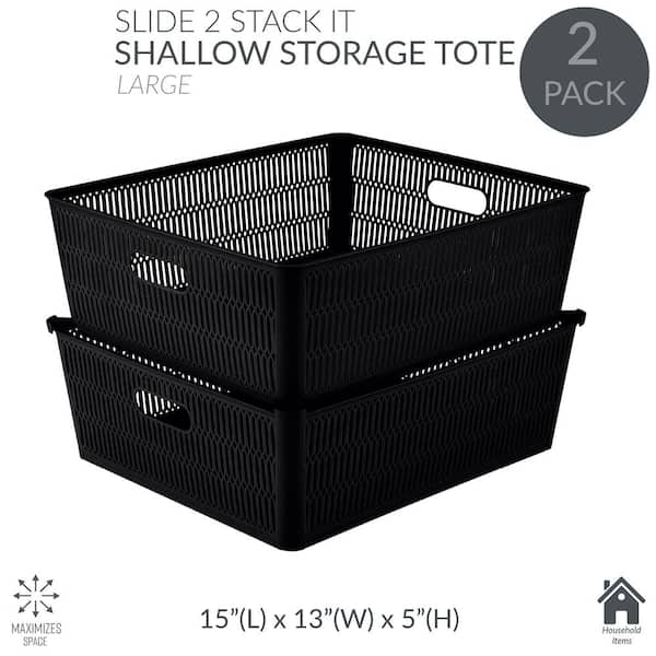 Large 9 x 6 x 6.5 Bathroom Organizer Bin with Handles Black