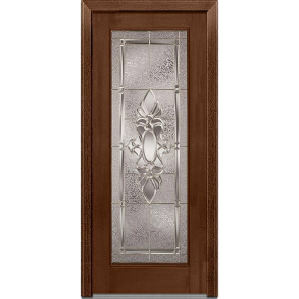 MMI Door 36 in. x 80 in. Heirloom Master Right-Hand Full Lite Decorative Classic Stained Fiberglass Mahogany Prehung Front Door