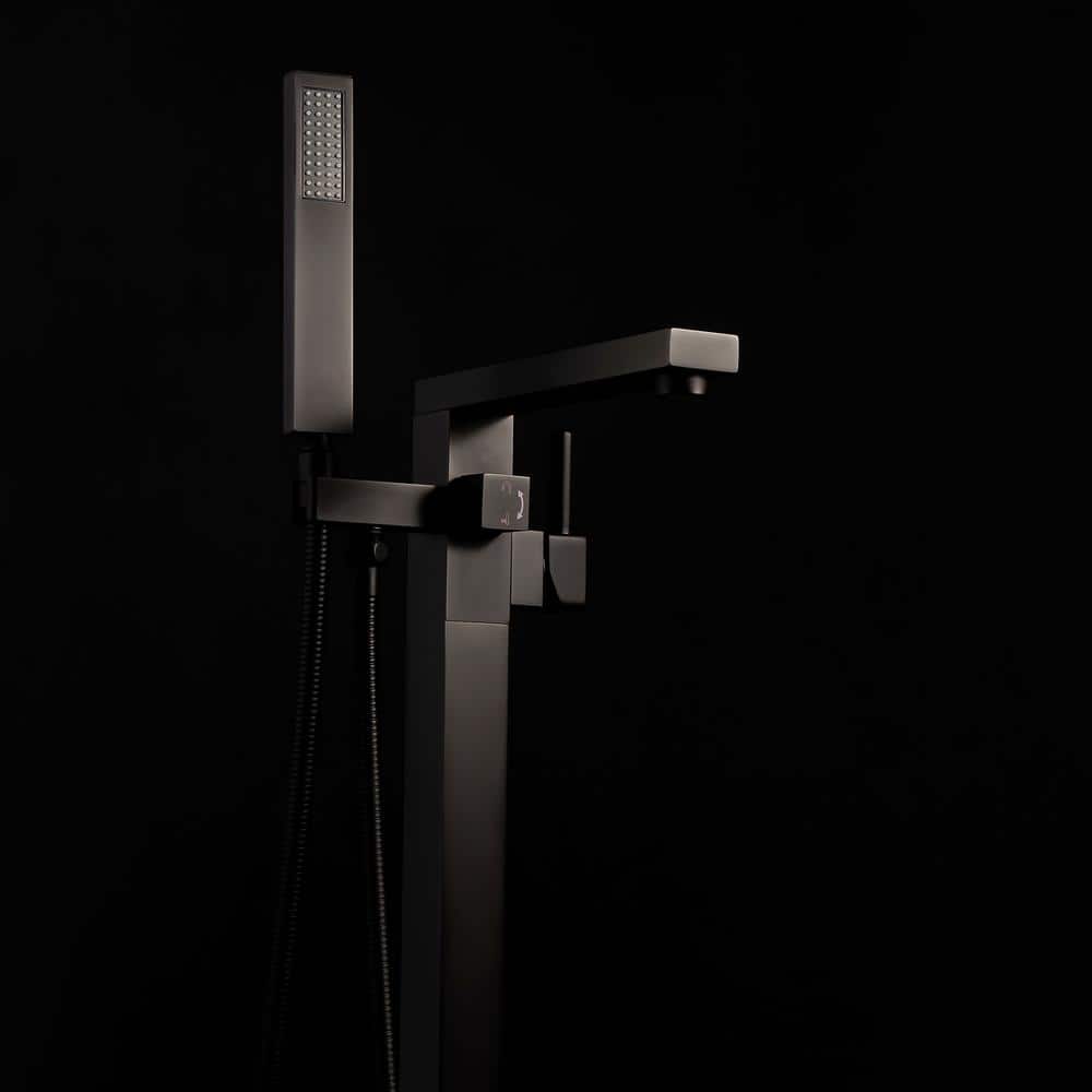 Matte Black Stainless Steel Freestanding Tub Filler with Handshower