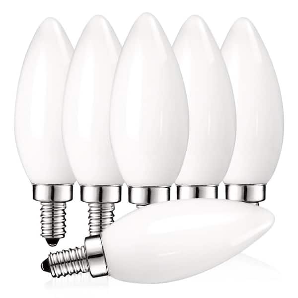 LUXRITE 40-Watt Equivalent B11 Dimmable LED Light Bulbs Torpedo Tip Glass E12 Base 2700K Warm White UL Listed (6-Pack)