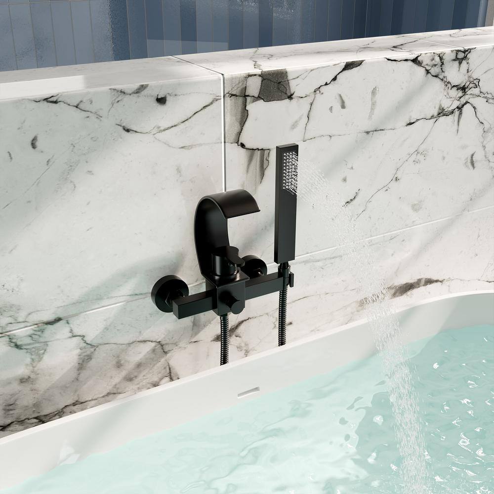 Black Brass Wall-Mount Tub Kit with Handheld Shower