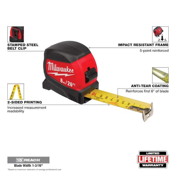 Milwaukee 16 ft. x 1.2 in. Compact Wide Blade Tape Measure with 15 ft. Reach (4-Pack)