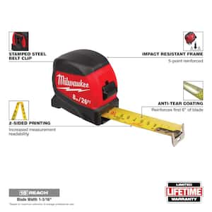 8 m/26 ft. x 1-3/16 in. Compact Wide Blade Tape Measure with 15 ft. Reach