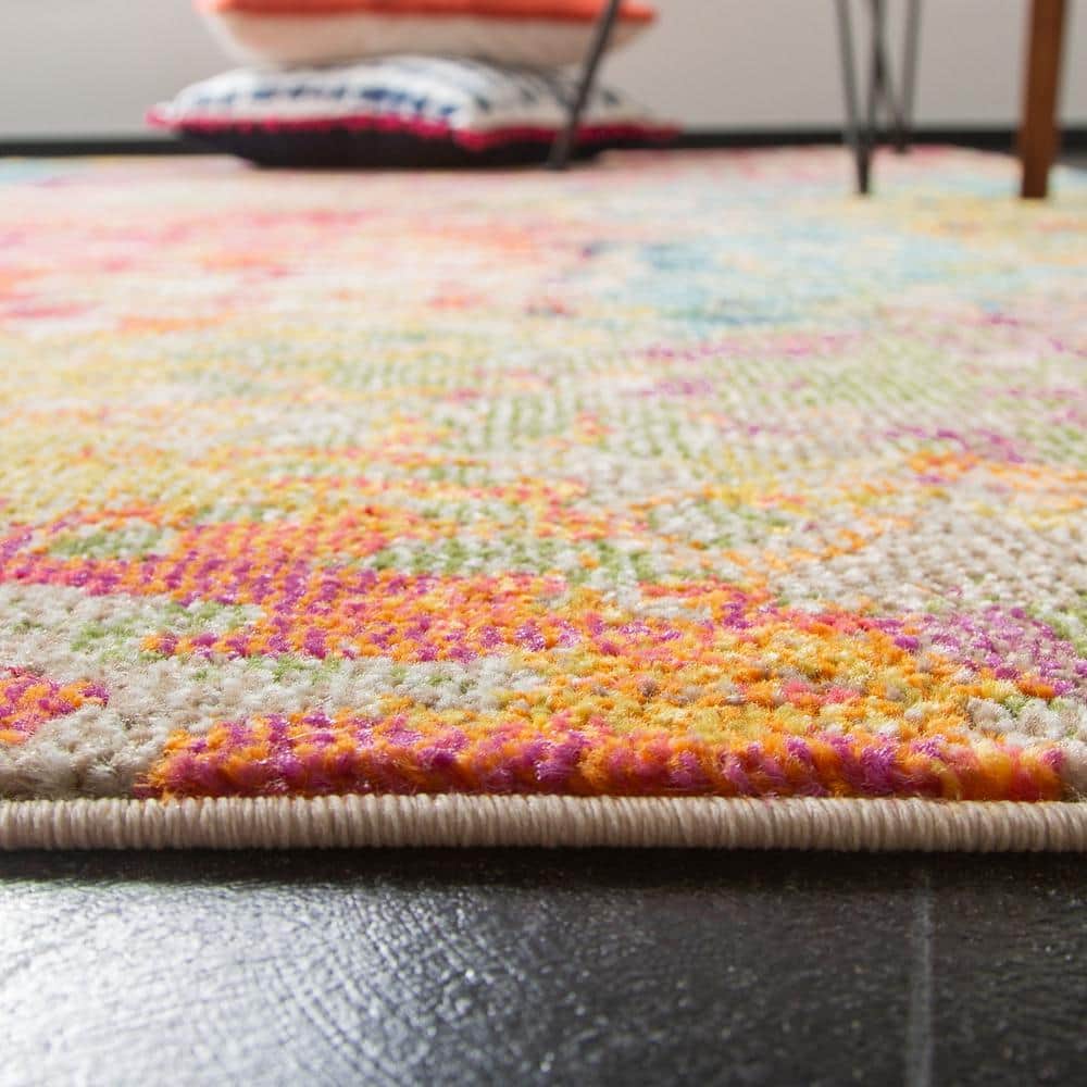 Ivory and Multicolor Abstract Distressed Area Rug