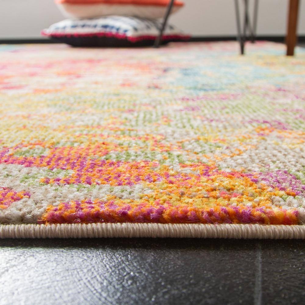 Ivory and Multicolor Hand-knotted Synthetic Area Rug